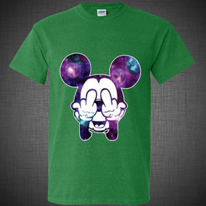 Twisted Disney Mickey Mouse Middle Finger cartoon hands galaxy Tee T Shirt Top