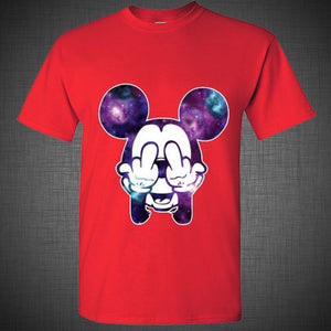 Twisted Disney Mickey Mouse Middle Finger cartoon hands galaxy Tee T Shirt Top