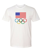 Load image into Gallery viewer, USA FLAG OLYMPIC RINGS MEN&#39;S T-SHIRT OLYMPICS GAMES NEW - WHITE