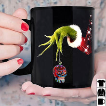 Load image into Gallery viewer, Grinch Hand Holding Sugar Skull Christmas Mug Ceramic 11oz Coffee Tea Cup