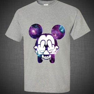 Twisted Disney Mickey Mouse Middle Finger cartoon hands galaxy Tee T Shirt Top