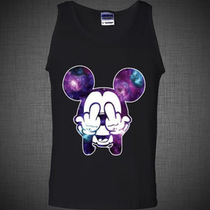 Twisted Disney Mickey Mouse Middle Finger cartoon hands galaxy Tee T Shirt Top