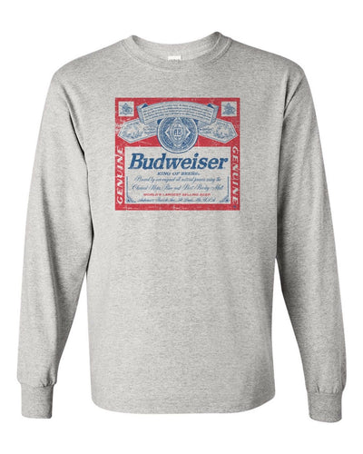 BUDWEISER DISTRESSED CUSTOM MEN'S LONG SLEEVE T-SHIRT BEER DILLY DILLY NEW - ASH