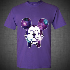 Twisted Disney Mickey Mouse Middle Finger cartoon hands galaxy Tee T Shirt Top