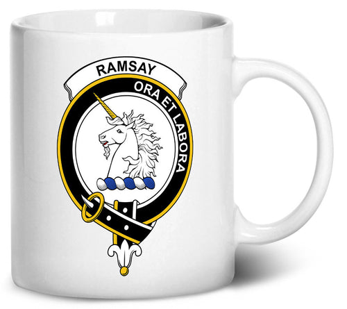 Tenacitee Scottish Clan Crest Badge Ramsay Coffee Mug, 11oz, White