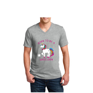 NEW unisex V Neck Born to Be A Unicorn proud rainbow cartoon T shirt tee top