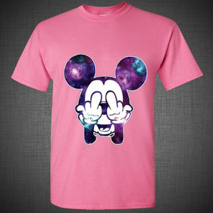 Twisted Disney Mickey Mouse Middle Finger cartoon hands galaxy Tee T Shirt Top