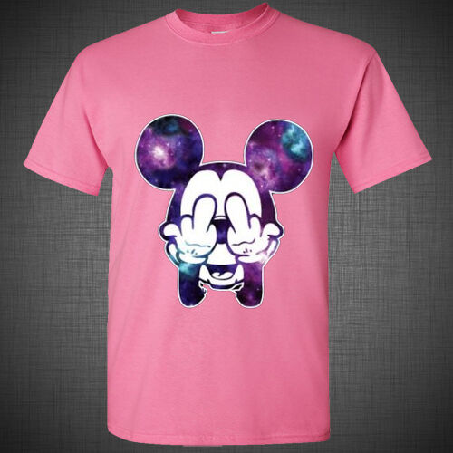 Twisted Disney Mickey Mouse Middle Finger cartoon hands galaxy Tee T Shirt Top