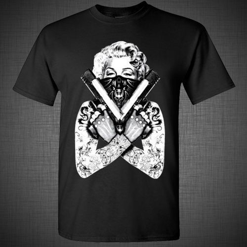 Marilyn Monroe Guns Bandana Hipster Bikers Tattoo Harley Davidson T shirt tank