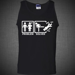 Problem Solved Stick Figure Man couple Marriage Kick Funny adult humor T Shirt