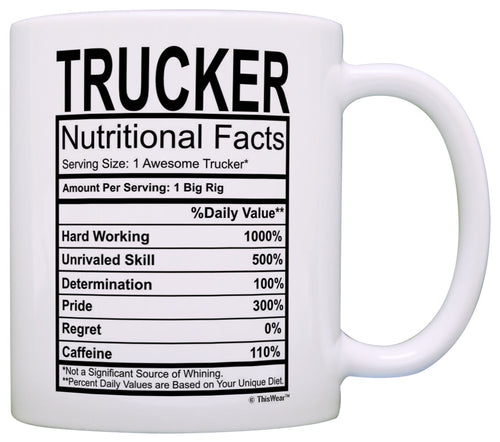 Truck Driver Gifts Trucker Nutritional Facts Label Trucking Coffee Mug Tea Cup