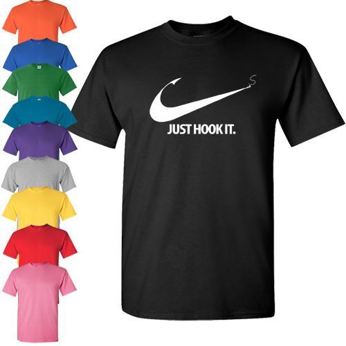 New JUST HOOK IT. Fishing T-SHIRT Fisherman Tee Fish FuNnY ~ Just Do It parody