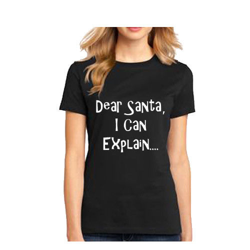 Dear Santa, I Can Explain women's T-Shirt Christmas Funny Xmas Gift Humor Tee