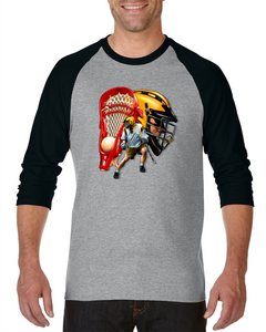 Raglan T-shirt 3/4 Sleeve Sports Lacrosse Graphic