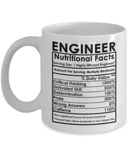 Load image into Gallery viewer, Engineering Gift Mug - Engineer Nutritional Facts Label Science Math - White Cup
