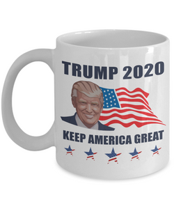 President Donald Trump 2020 Coffee Mug Cup Keep America Great Flag Trump Pence