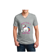 Load image into Gallery viewer, NEW unisex V Neck Born to Be A Unicorn proud rainbow cartoon T shirt tee top