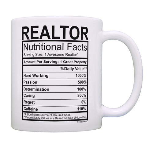 Realtor Gifts for Women Realtor Nutritional Facts Realtor Coffee Mug Tea Cup