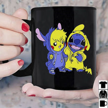 Load image into Gallery viewer, Stitch And Pikachu Best Friend Forever Mug Black Ceramic 11oz Coffee Tea Cup