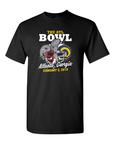 Super Bowl Patriots Rams Custom Men's T-Shirt Football ATL Bowl Tee New