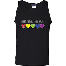 Load image into Gallery viewer, MORE LOVE LESS HATE T Shirt Gay Lesbian love Pride LGBT heart equal rainbow tee