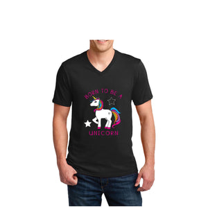 NEW unisex V Neck Born to Be A Unicorn proud rainbow cartoon T shirt tee top