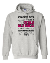 Load image into Gallery viewer, Gildan Hoodie Pullover Sweatshirt Whoever said Diamonds Girls Best Friend Jeep G