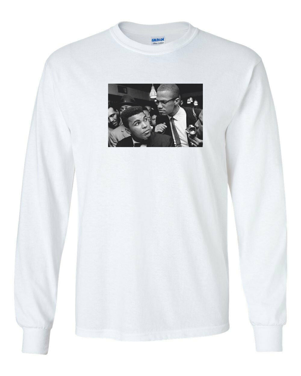 MUHAMMAD ALI x MALCOLM X CUSTOM MEN'S LONG SLEEVE T-SHIRT BLACK HISTORY - WHITE