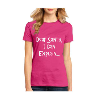 Dear Santa, I Can Explain women's T-Shirt Christmas Funny Xmas Gift Humor Tee