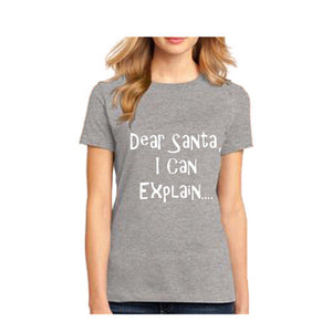 Dear Santa, I Can Explain women's T-Shirt Christmas Funny Xmas Gift Humor Tee