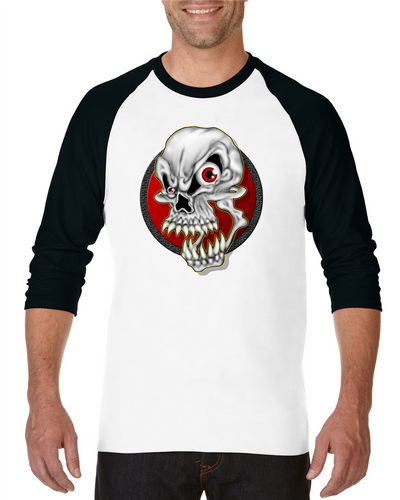 Raglan T-shirt 3/4 Sleeve Attitude Rebel Skull Horror Halloween Evil 6