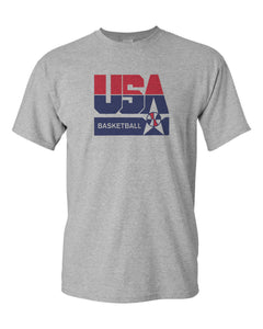 USA BASKETBALL MEN'S HEAVY COTTON T-SHIRT SUMMER LEAGUE TEE NEW - SPORT GREY