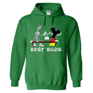 Disney BEST BUDS Weed Hoodie Funny Bugs Bunny Mickey Mouse Blunt smoking