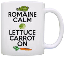 Load image into Gallery viewer, Cooking Gifts Romain Calm Lettuce Carrot On Keep Calm Vegan Coffee Mug Tea Cup