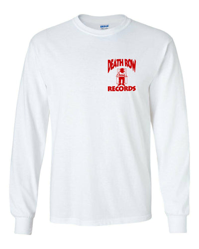 DEATH ROW RECORDS LEFT CHEST LOGO LONG SLEEVE T-SHIRT TEE NEW - WHITE w/ RED