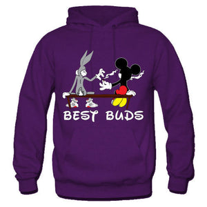 Disney BEST BUDS Weed Hoodie Funny Bugs Bunny Mickey Mouse Blunt smoking