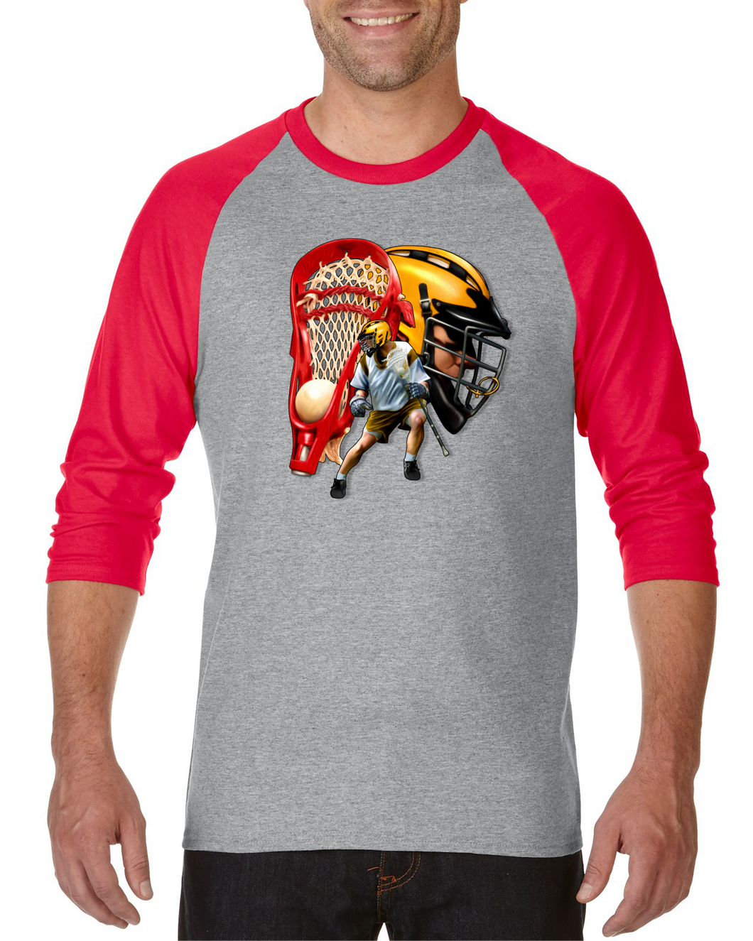 Raglan T-shirt 3/4 Sleeve Sports Lacrosse Graphic