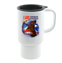Load image into Gallery viewer, Coffee Cup Travel Mug 11 15 Oz Patriotic USA I Love America Eagle Words