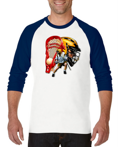 Raglan T-shirt 3/4 Sleeve Sports Lacrosse Graphic