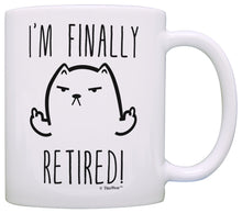 Load image into Gallery viewer, Retirement Gift Ideas I&#39;m Finally Retired Middle Finger Cat Coffee Mug Tea Cup