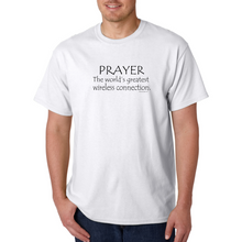 Load image into Gallery viewer, Bayside Made USA T-shirt Prayer World&#39;s Greatest Wireless Connection Christian