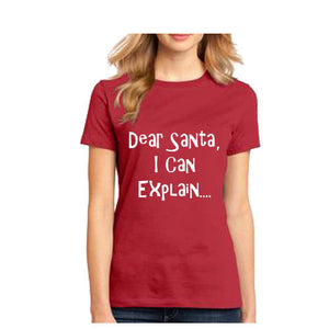 Dear Santa, I Can Explain women's T-Shirt Christmas Funny Xmas Gift Humor Tee