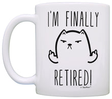 Load image into Gallery viewer, Retirement Gift Ideas I&#39;m Finally Retired Middle Finger Cat Coffee Mug Tea Cup