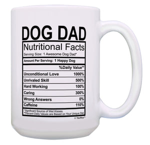 Dog Themed Gifts Dog Dad Nutritional Facts Dog Owner 15oz Coffee Mug Tea Cup