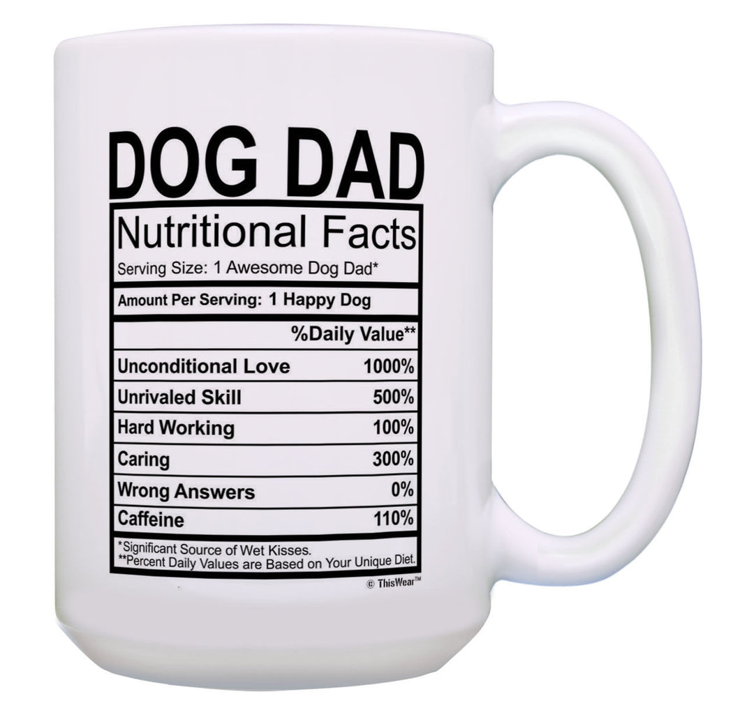 Dog Themed Gifts Dog Dad Nutritional Facts Dog Owner 15oz Coffee Mug Tea Cup