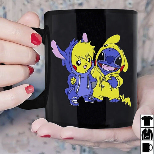 Stitch And Pikachu Best Friend Forever Mug Black Ceramic 11oz Coffee Tea Cup