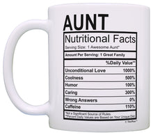 Load image into Gallery viewer, Mothers Day Gifts for Aunt Nutritional Facts Label Funny Coffee Mug Tea Cup