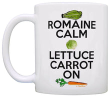 Load image into Gallery viewer, Cooking Gifts Romain Calm Lettuce Carrot On Keep Calm Vegan Coffee Mug Tea Cup