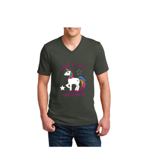 NEW unisex V Neck Born to Be A Unicorn proud rainbow cartoon T shirt tee top