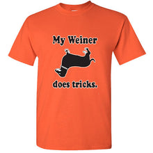 Load image into Gallery viewer, My Weiner Does Tricks Dachshund Funny Tee Rude College Humor T Shirt hot dog